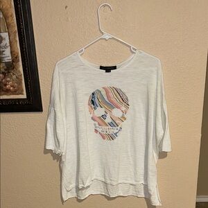 Skull Cashmere White Graphic Skull Tee Slub Cotton Boxy Cropped Size Small